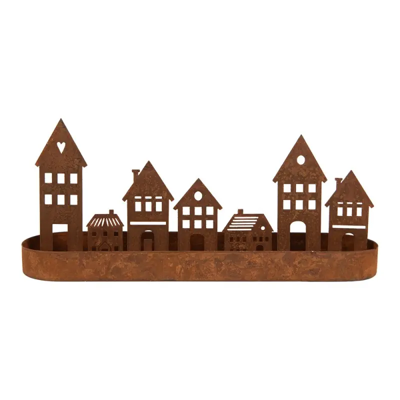 Veilige Betaling Clayre & Eef Waxinelichthouder Huis 30x8x13 cm Bruin Metaal