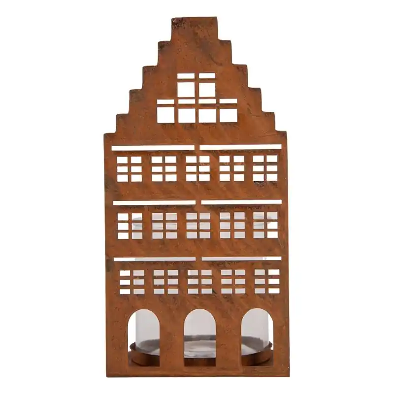 Gratis Retour Clayre & Eef Waxinelichthouder Huis 12x12x24 cm Bruin Metaal