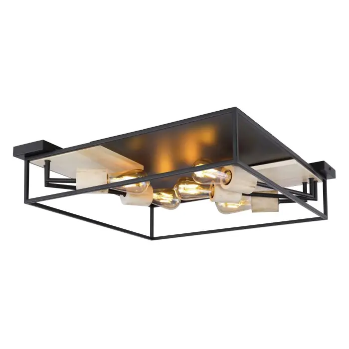 Actieprijs Globo HAGAR Plafondlamp Hout licht, Zwart, 5-lichts