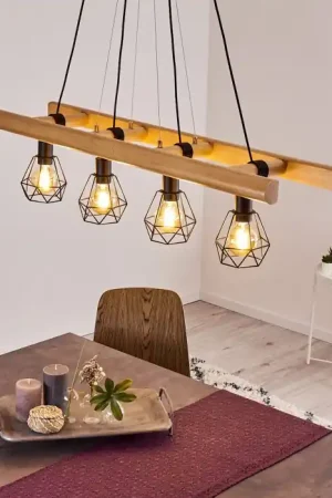 Aanbieding Yaak Hanglamp Hout donker, Zwart, 4-lichts