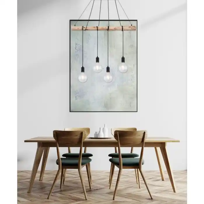 Hoge Kwaliteit Globo AUSTON Hanger Hout licht, Zwart, 4-lichts