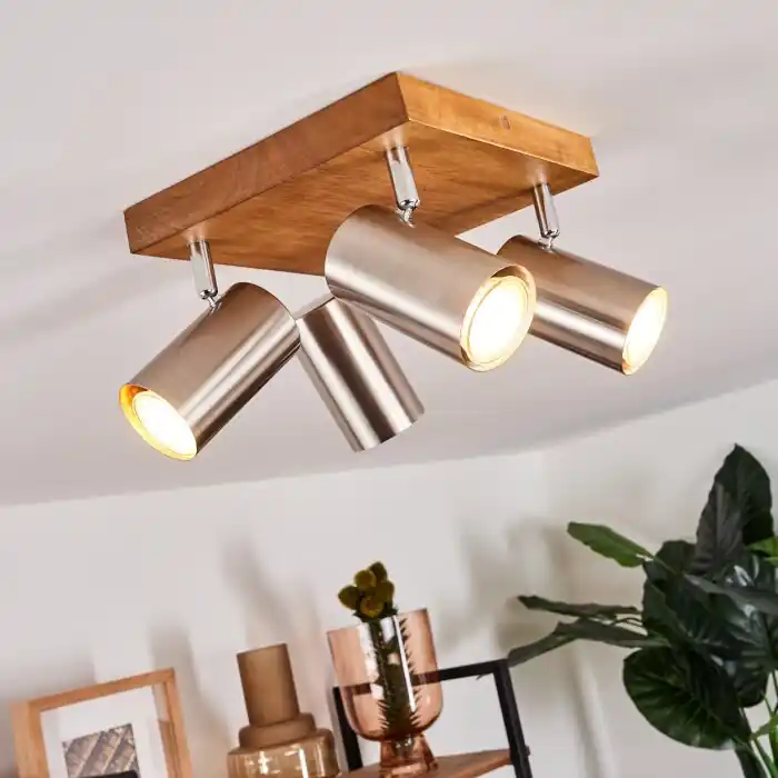 Direct Verzonden Zuoz Plafondlamp Hout licht, 4-lichts