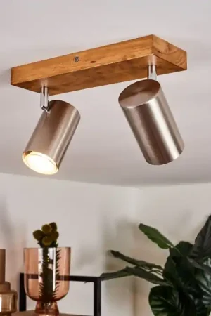 Zuoz Plafondlamp Hout licht, 2-lichts Speciale Aanbieding