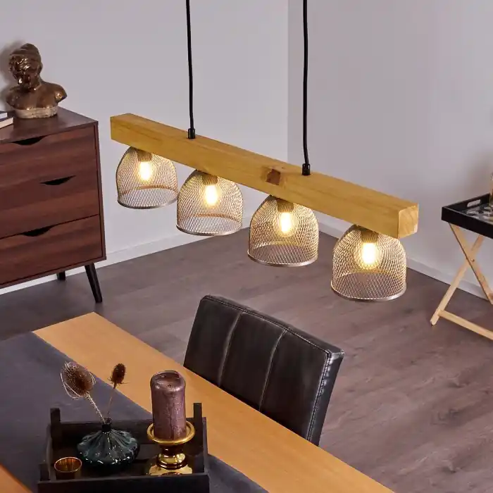 Aanbieding Camotes Hanglamp Hout licht, Nikkel mat, 4-lichts