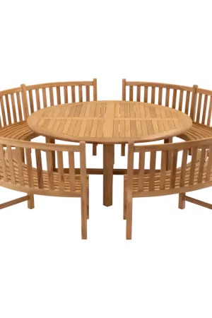 Bestseller Tafel teak ø180 met 4x ronde parkbank