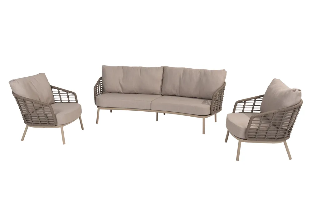 Beperkte Voorraad Loungeset Puglia Latte Set 3 delig 3 zits Kussens 4SO Lounge Bank Stoelen Buiten Tuin 4 Seasons Outd