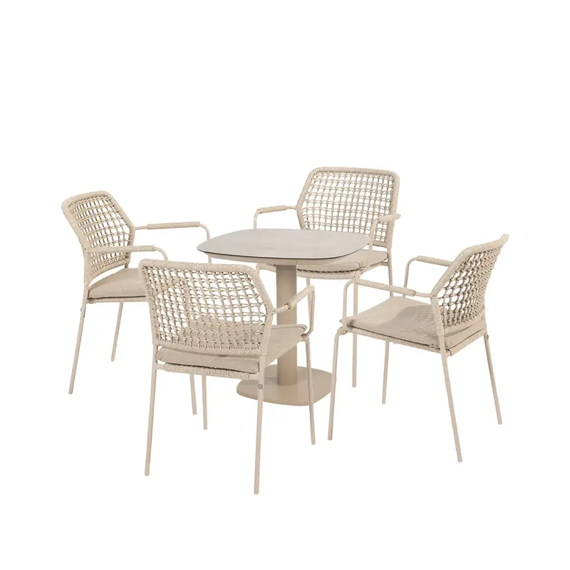 Bestel Nu Manolo tafel 75x75x75 cm met 4 Barista stoelen latte