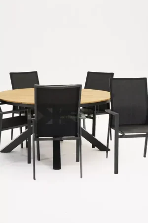 Betrouwbaar Tuinstoel Delia zwart hoge rug met Arezzo tafel 150 rond