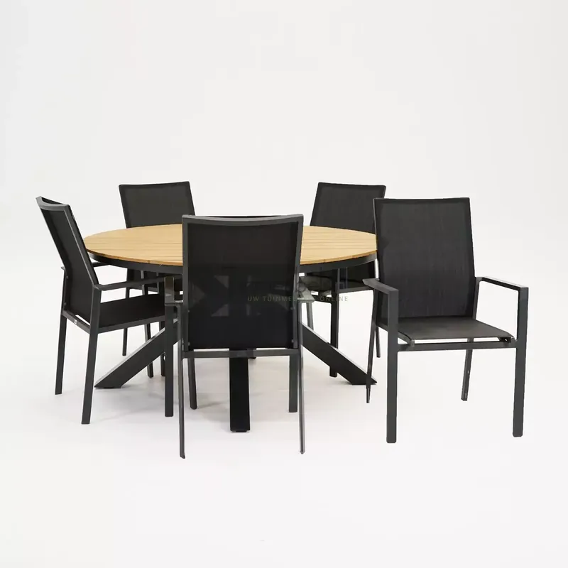 Betrouwbaar Tuinstoel Delia zwart hoge rug met Arezzo tafel 150 rond