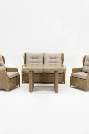 Koop Online Vita Ibiza loungeset half dining verstelbaar 4-delig wicker