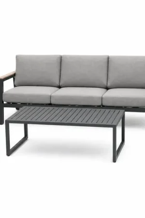 Vita Emerson loungeset antraciet 4-delig met teak look arm liggers - Vita tuinmeubelen Rechtstreeks Van De Fabrikant