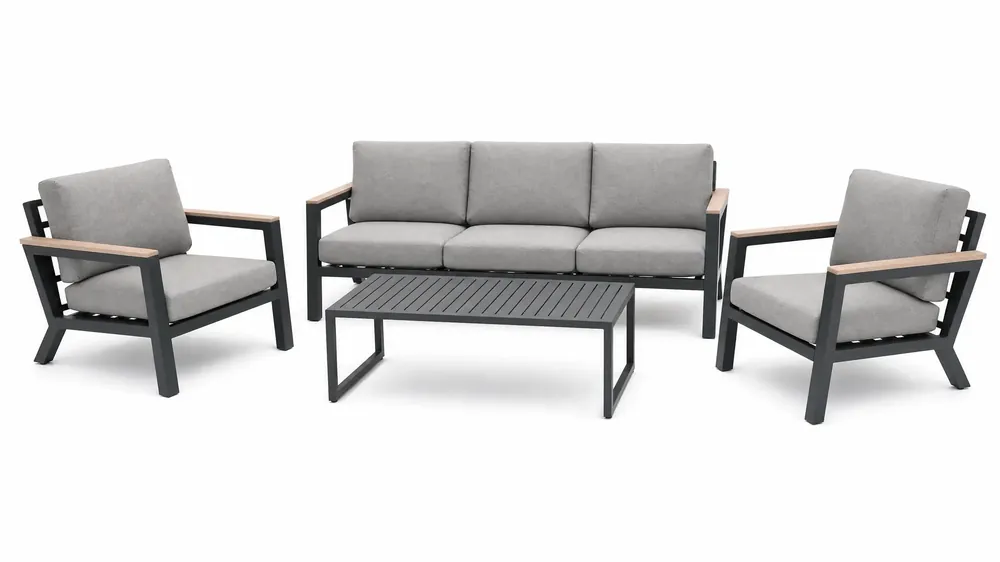 Vita Emerson loungeset antraciet 4-delig met teak look arm liggers - Vita tuinmeubelen Rechtstreeks Van De Fabrikant