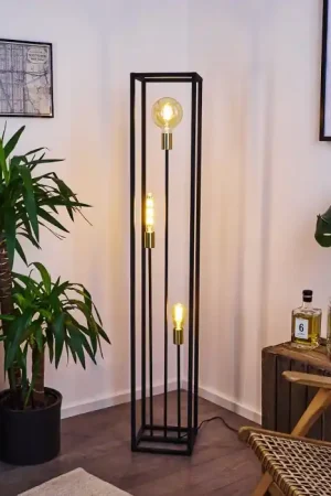Woden Staande lamp Messing, Zwart, 3-lichts Rechtstreeks Van De Fabrikant