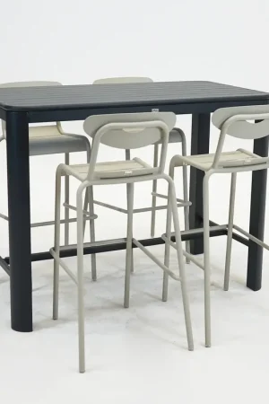 Bartafel EOS L140B74H105cm grijs met 4 Smiley barstoelen crème Bestel Nu