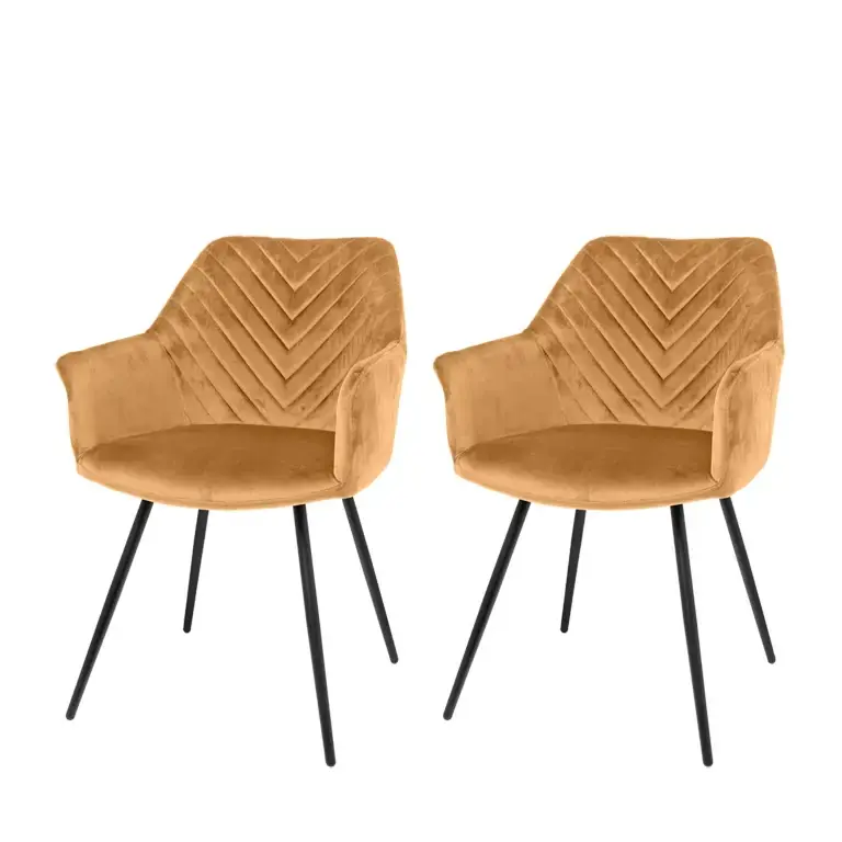 Gratis Retour 2x Eetkamerstoel Lynn Caramel Armleuning Stoel Set Binnen Riverdale