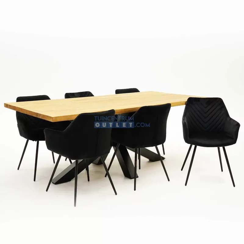 Gratis Retour Eetkamertafel Spectral Indoor teak 200x100 + Lynn Zwart stoelen
