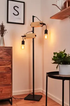 Aanbieding Hautahi Staande lamp Grijs, Hout licht, 2-lichts