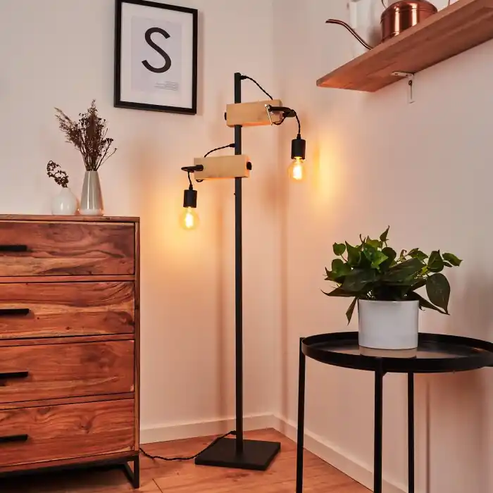 Aanbieding Hautahi Staande lamp Grijs, Hout licht, 2-lichts