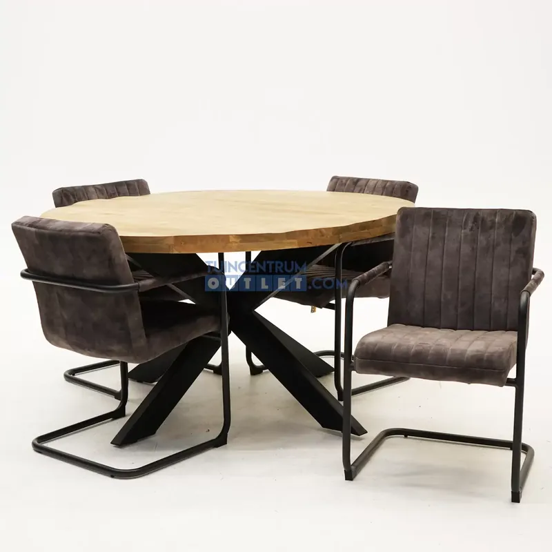 Merkproduct Eetkamertafel Sturdy rond ø140cm + Tate Antraciet stoelen