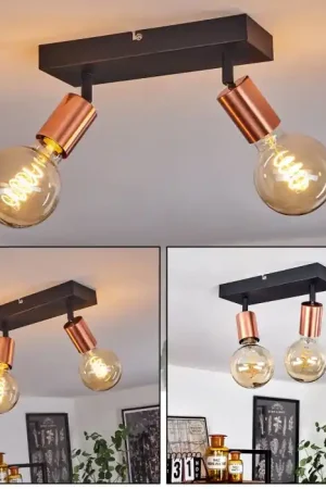 Tulla Plafondlamp Koperkleurig, Zwart, 2-lichts Bestel Nu