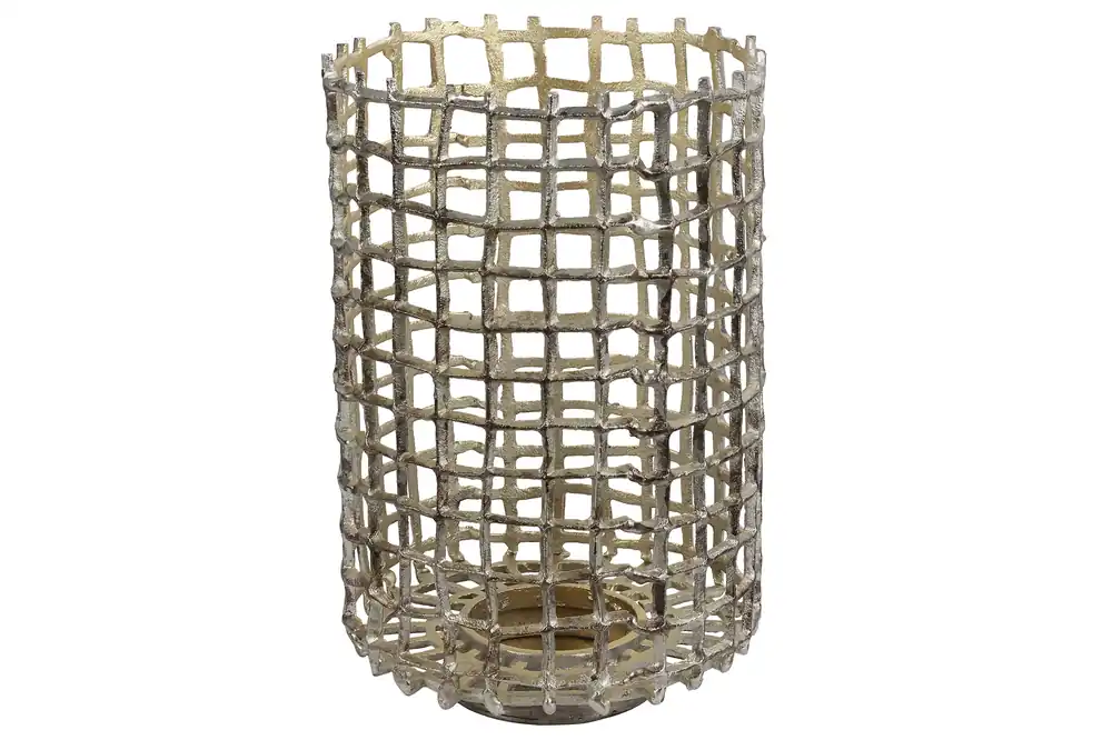 Theelichth Grid L antiek zilver Op = Op