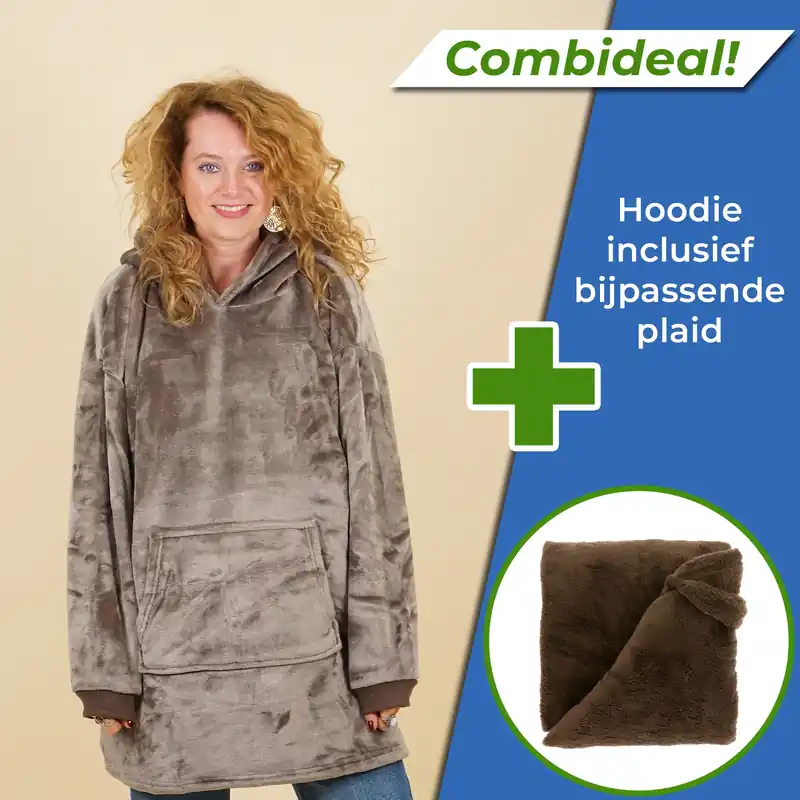 Set Oversized Hoodie + Plaid Justin Rocky Brown Fleece Bruin Unique Living Koopje