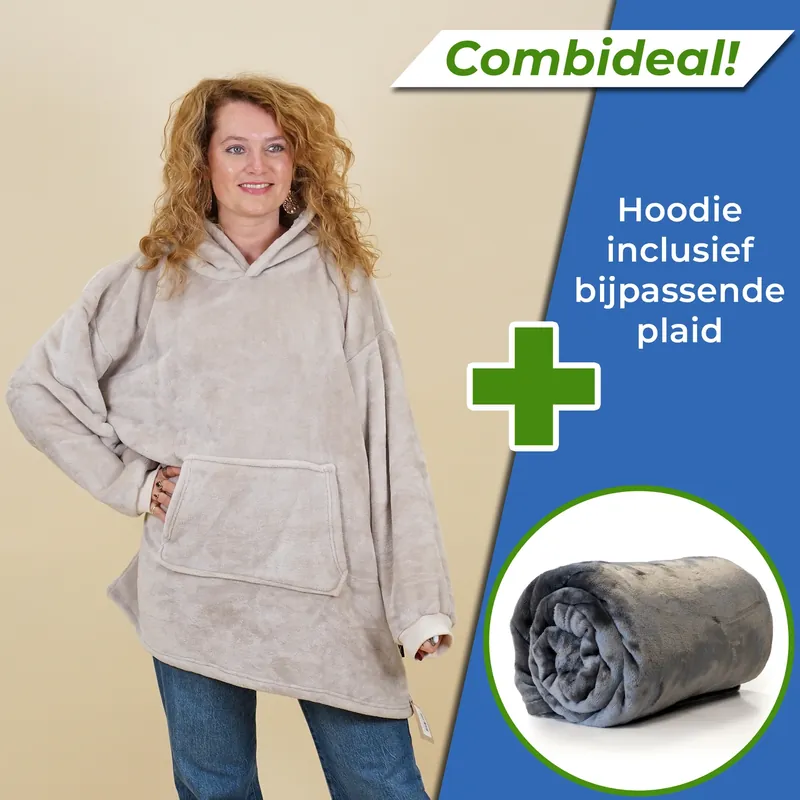 Set Oversized Hoodie + Plaid Enzo Dark Grey Fleece Donkergrijs Antraciet Unique Living Hoge Kwaliteit