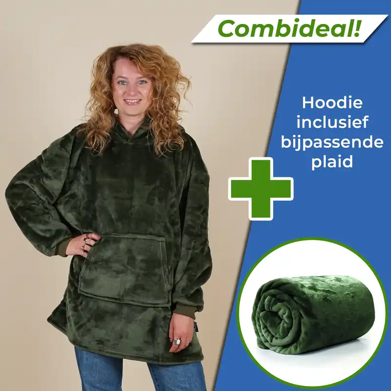 Bestseller Set Oversized Hoodie + Plaid Enzo Winter Green Fleece Wintergroen Unique Living