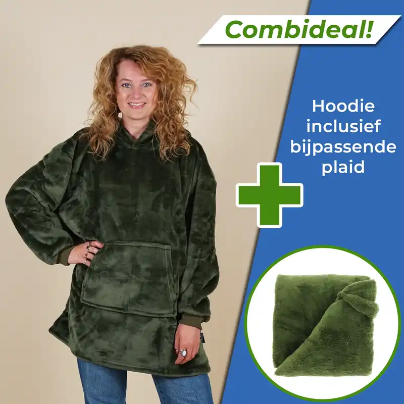 Set Oversized Hoodie + Plaid Justin Winter Green Fleece Wintergroen Unique Living Bestel Nu