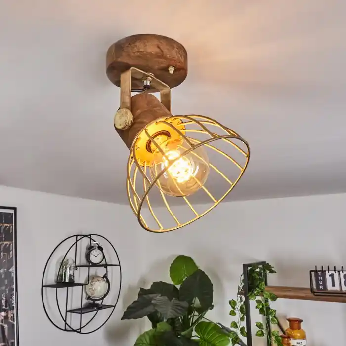 Laatste Versie Grunnfjord Plafondlamp Goud, Hout donker, 1-licht