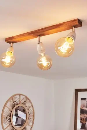 Aanbieding Musland Plafondlamp Chroom, Hout donker, Wit, 3-lichts