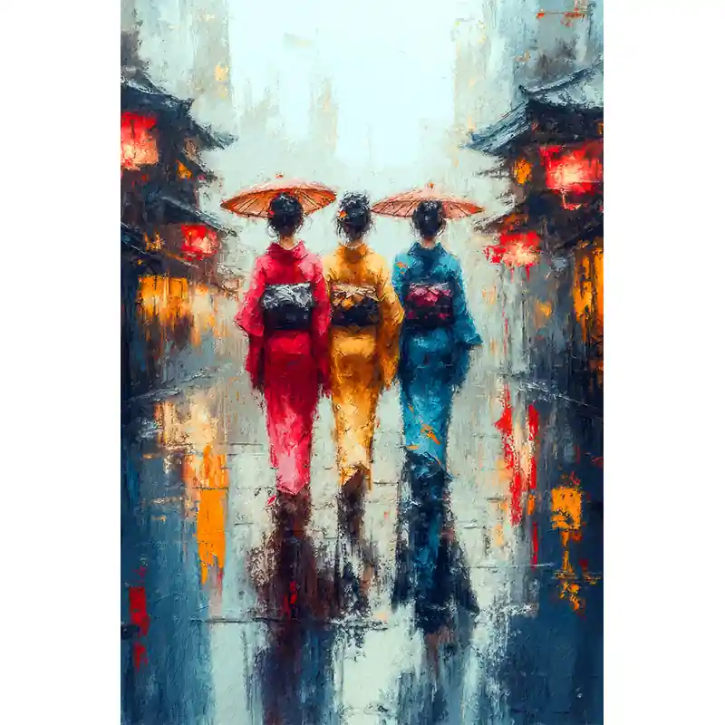 Finale Uitverkoop 3 Aziatische vrouwen in kimono