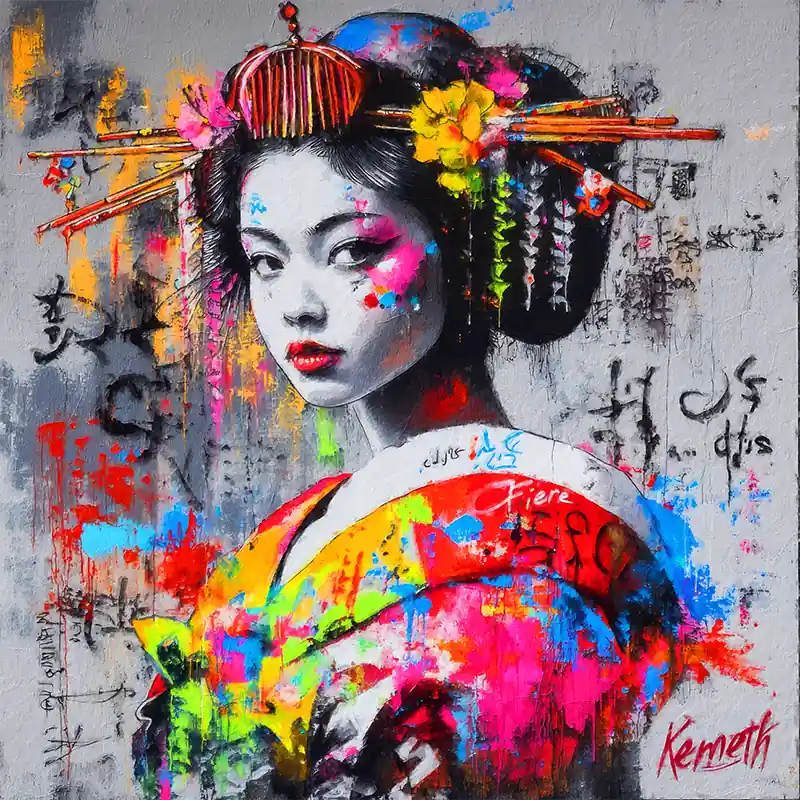 Laatste Kans Aziatische vrouw in kimono graffiti