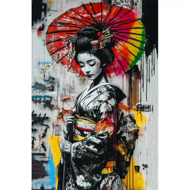Betaalbaar Graffiti aziatische vrouw in kimono