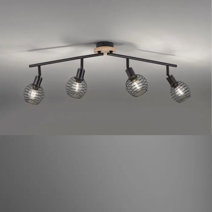 Leuchten-Direkt EUGEN Plafondlamp Natuurlijke kleuren, Zwart, 4-lichts Flitsaanbieding