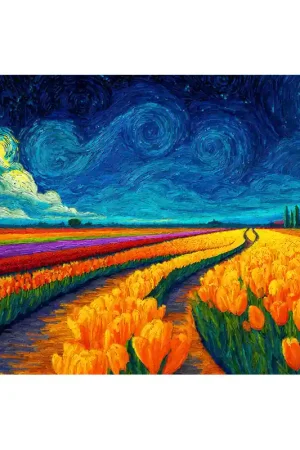 Bestel Nu Kleurrijke tulpen veld - Van Gogh (inspiratie)