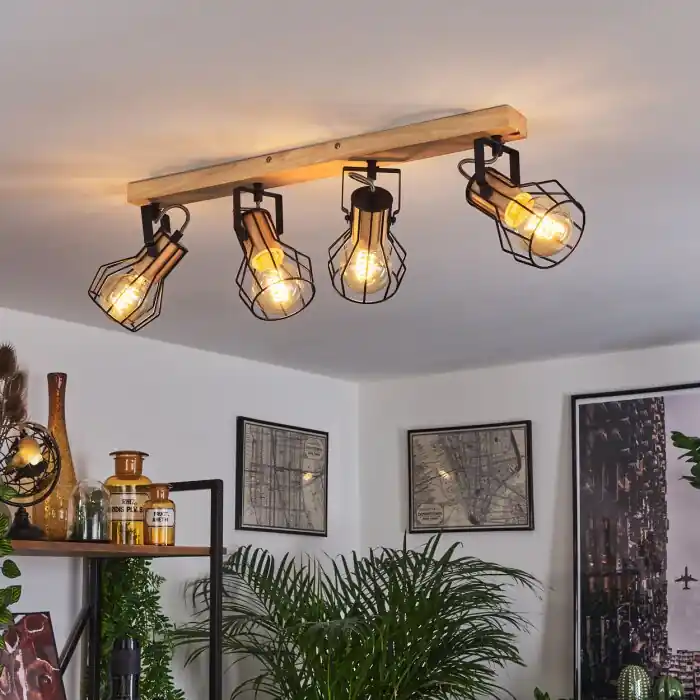 Binot Plafondlamp Natuurlijke kleuren, Zwart, 4-lichts Goedkoop