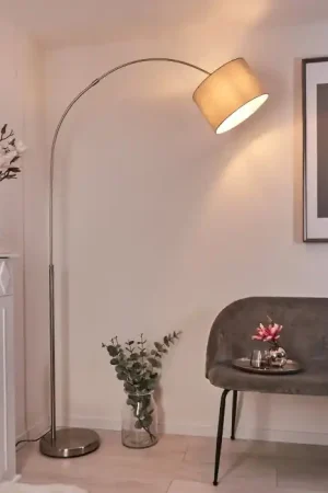 Wiby Staande lamp Nikkel mat, 1-licht, Stoffen lampenkap Goedkoop