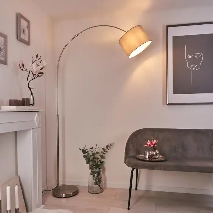 Wiby Staande lamp Nikkel mat, 1-licht, Stoffen lampenkap Goedkoop