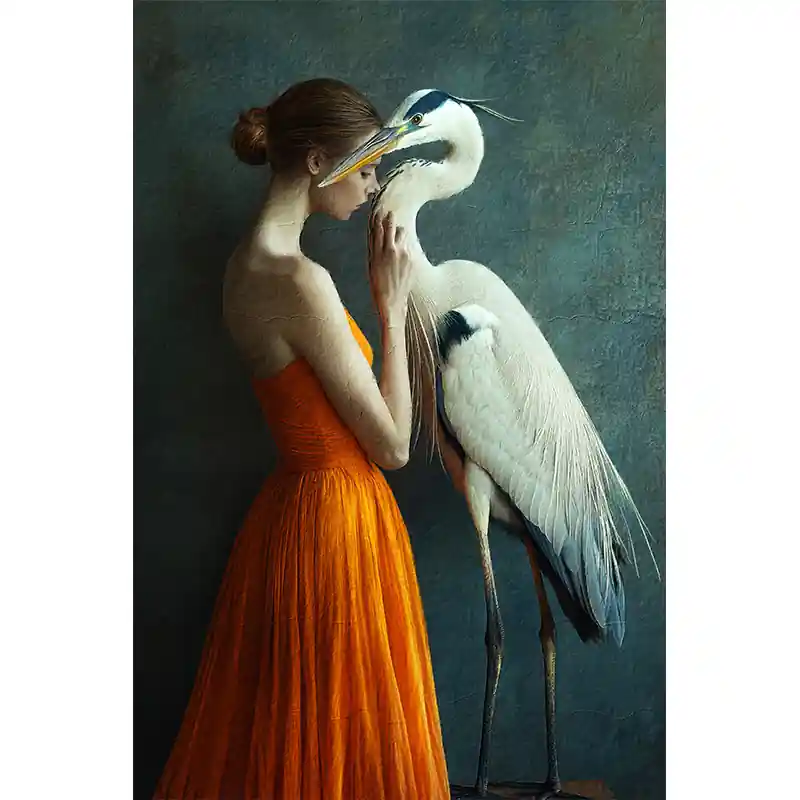 Vrouw met reiger kunst Aanbieding