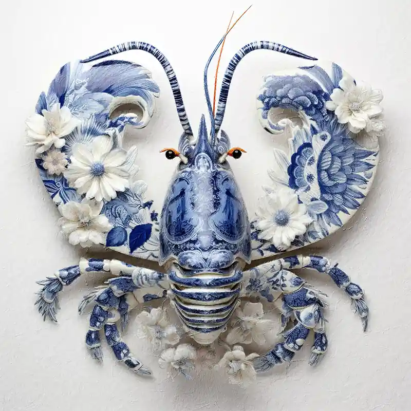 Direct Beschikbaar Lobster in delft blauw stijl