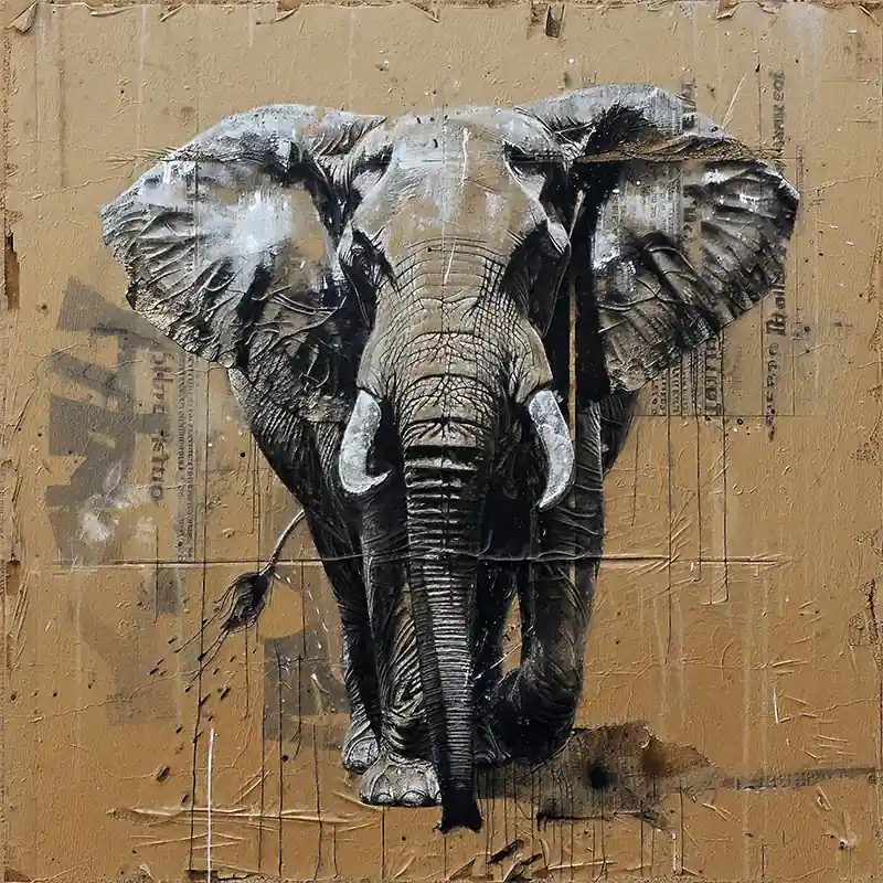 Olifant mixed media Betrouwbaar