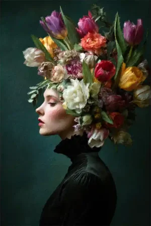 Lage Kosten Portret Vrouw Tulpen