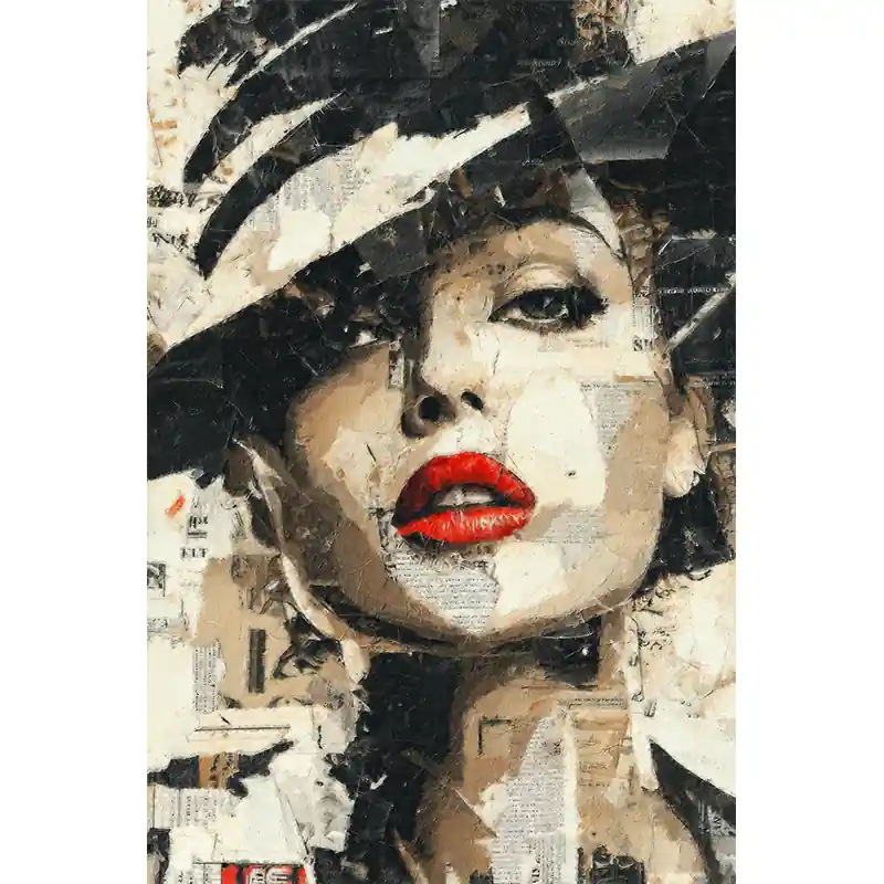 Hoge Kwaliteit Vrouw met Hoed – Collage Kunst