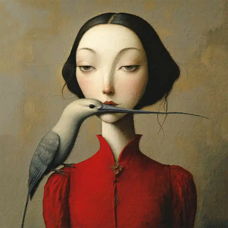 Nu Kopen Surrealistisch Vrouw met vogelje