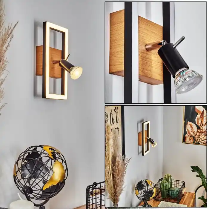 Deadwood Muurlamp LED Bruin, Chroom, houtlook, 2-lichts Laatste Kans
