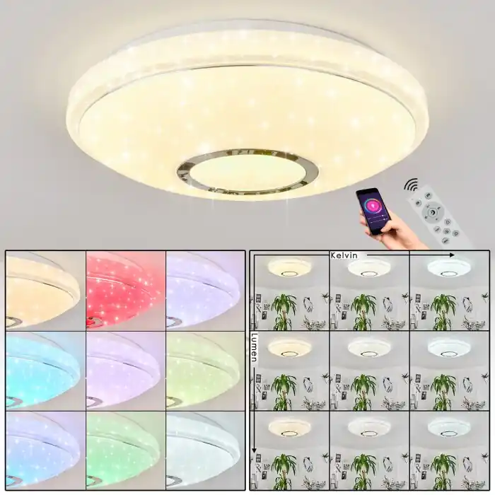 Direct Verzonden Auxerre Plafondlamp LED Wit, 2-lichts, Afstandsbediening, Kleurwisselaar