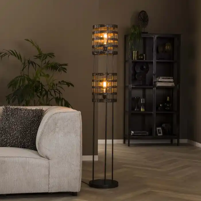 Gastona Staande lamp Nikkel mat, Zwart, 2-lichts Exclusieve Aanbieding