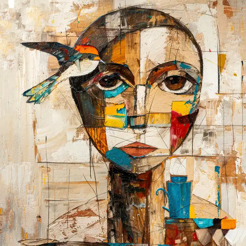 Bestel Nu Vrouw en vogel schilderij