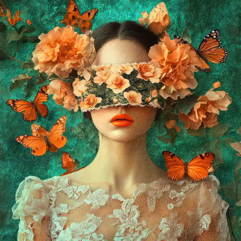 Nieuw Vrouw met vlinders en bloemen